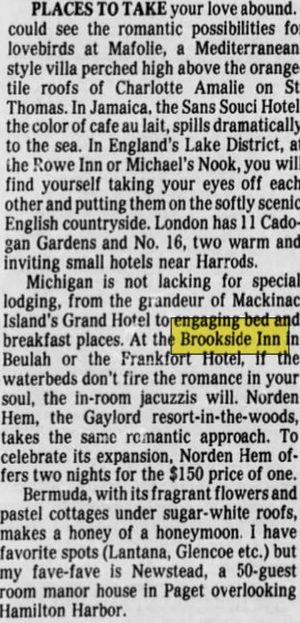 Brookside Inn - Hotel Frankfort - May 31 1987 Article